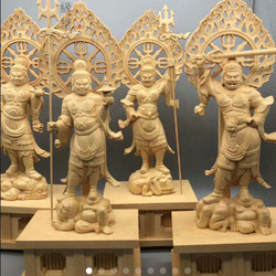 総柘植材　仏教工芸品　時代彫刻　一刀彫　極上彫　木彫仏像　四天王立像 総柘植材 仏教工芸品 時代彫刻 一刀彫 極上彫 木彫仏像 四天王