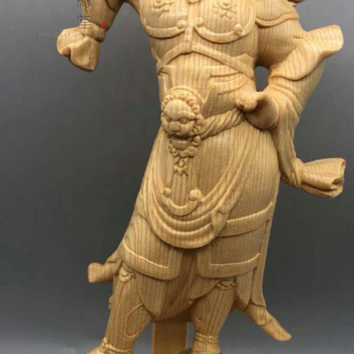最高級 木彫り 仏像 四天王立像 彫刻 一刀彫 天然木檜材 仏教