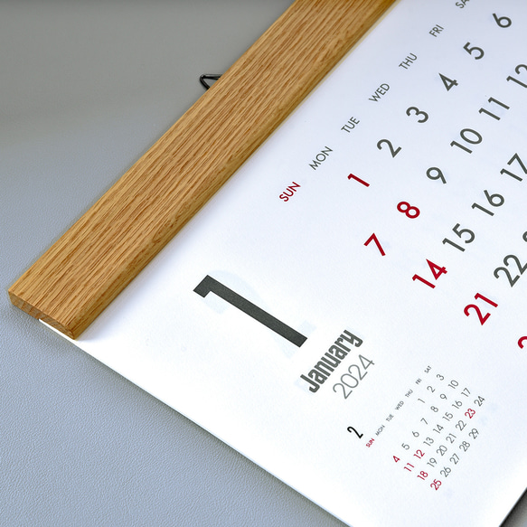 カレンダー 2024・シンプル 木製壁掛けカレンダー（A4サイズ-ヨコ） 4枚目の画像