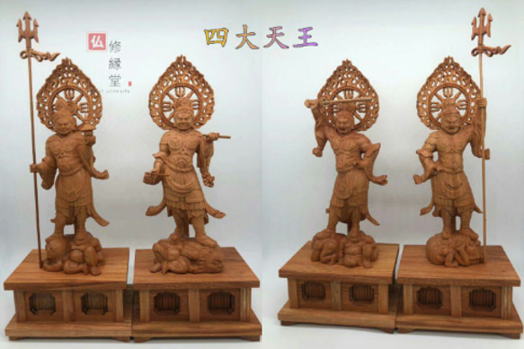 全ての 木彫り 最高級 仏像 仏教 天然木檜材 一刀彫 彫刻 四天王立像 彫刻・オブジェ