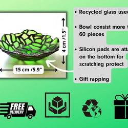 シーグラス　アート作品　多目トレイ　グリーンボウル　インテリア雑貨　ステンドグラス雑　一点物　送料無料　 2枚目の画像