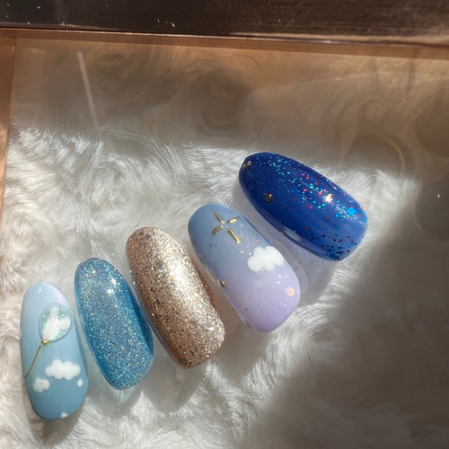 ゆうえんちの空 ネイル ジェル チップ オーバル ネイルチップ（つけ爪