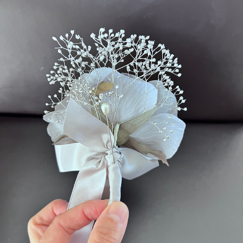 ブルーグレー&シルバードライフラワーブーケ ブーケ ミモザ 通販