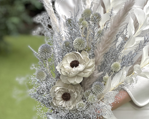 花　アートフラワーブーケ　アートフラワー　造花　カラー　シルバーシネラリア 6d106f1feb350ad4906b46ec267914