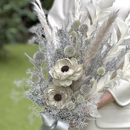 ブルーグレー&シルバードライフラワーブーケ ブーケ ミモザ 通販