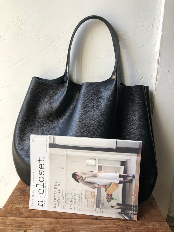 日本製　コロンと本革トートバッグ3L ：黒　ブラック 4枚目の画像