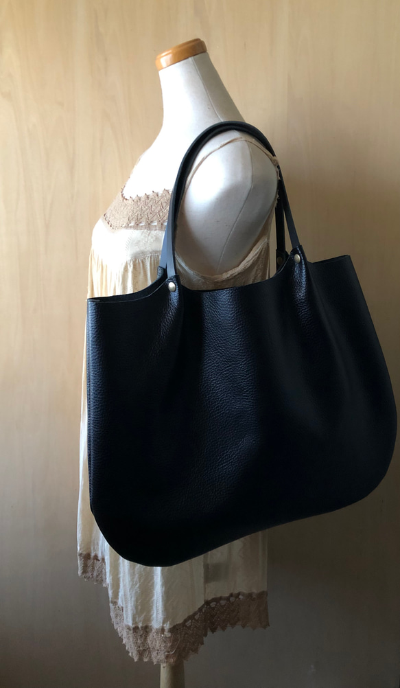 日本製　コロンと本革トートバッグ3L ：黒　ブラック 3枚目の画像