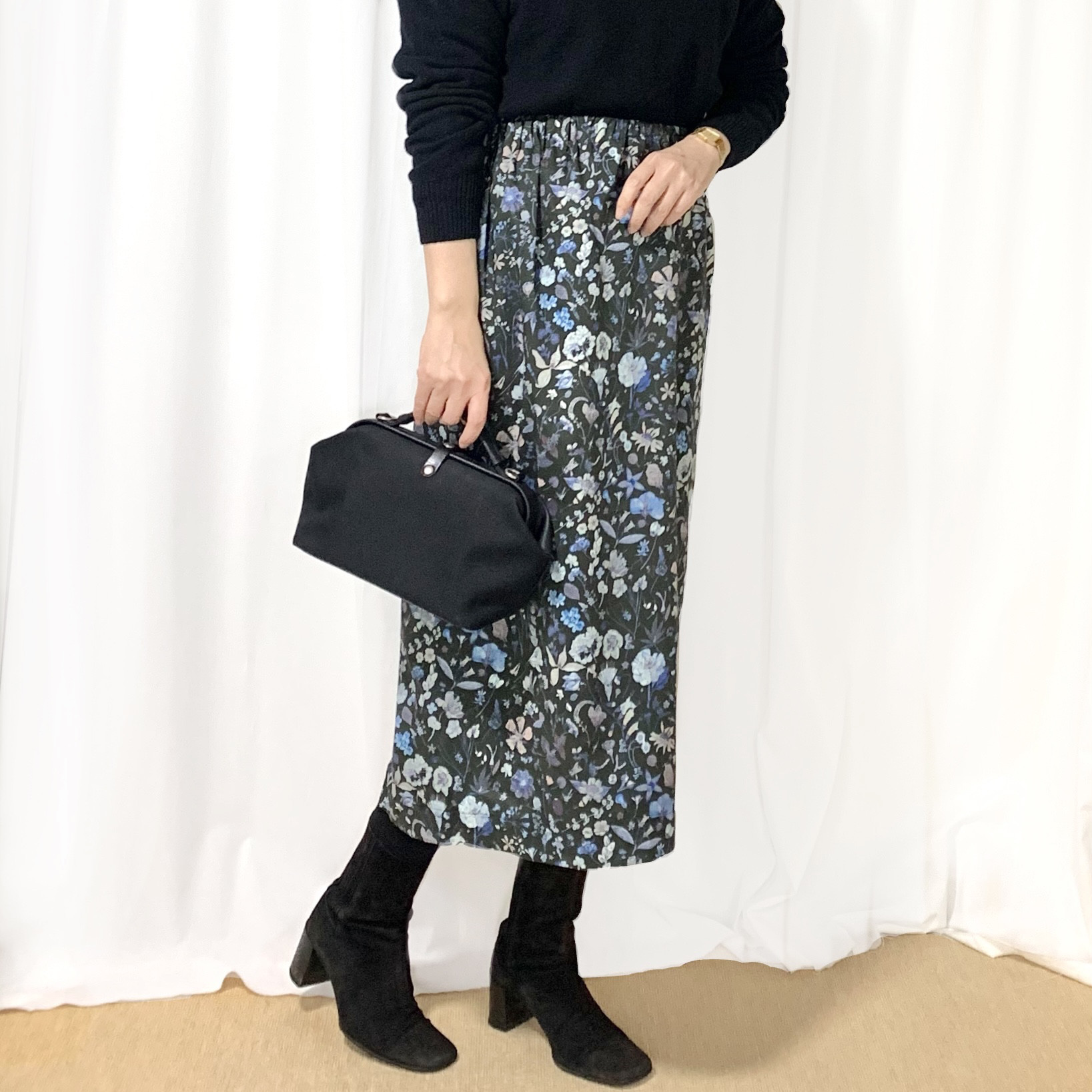 【人気】\\LIBERTYプリント//タイトスカート 選べるウエストゴムサイズ(Floral Eve)