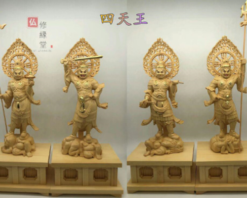最高級 木彫仏像 四天王立像 彫刻 本金 切金 天然木檜材 仏教