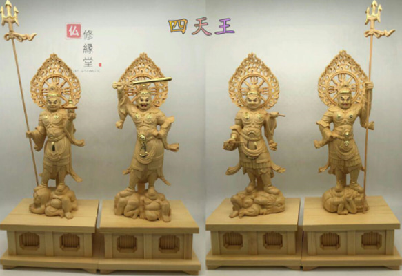 最高級 木彫仏像 四天王立像 彫刻 本金 切金 天然木檜材 仏教