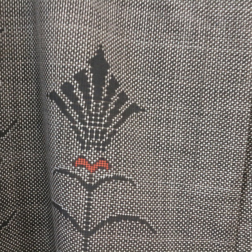 着物リメイク 抽象植物模様大島紬スタンドカラーラップコート