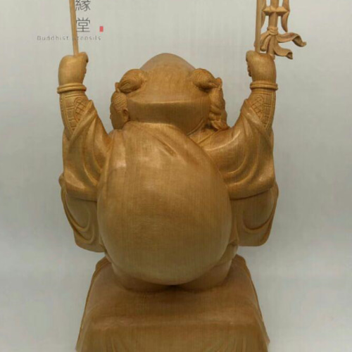 珍品 木彫仏像 福神三面大黒天立像 彫刻 一刀彫 天然木檜材 仏教工芸 F