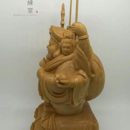 珍品 木彫仏像 福神三面大黒天立像 彫刻 一刀彫 天然木檜材 仏教工芸 F
