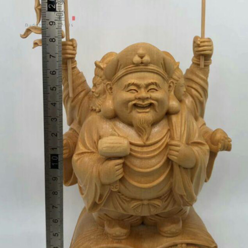 珍品 木彫仏像 福神三面大黒天立像 彫刻 一刀彫 天然木檜材 仏教工芸 F