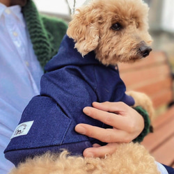 ENTRAMBI 岡山デニム 犬服 パーカー リジット デニム 日本製 小型犬 インディゴプレーン 8枚目の画像