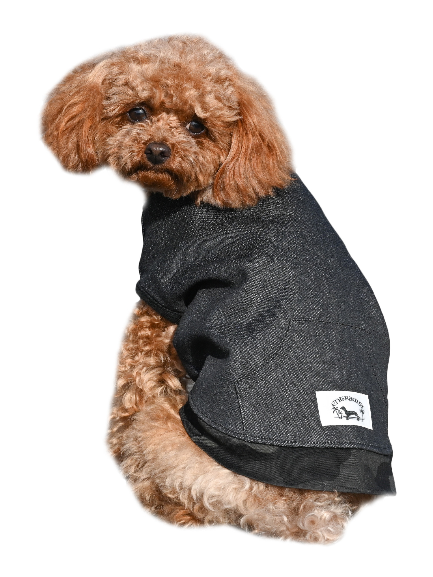 ENTRAMBI 岡山デニム 犬服 ノースリーブ カモフラ タンクトップ 日本製 小型犬 ブラック×カモフラ