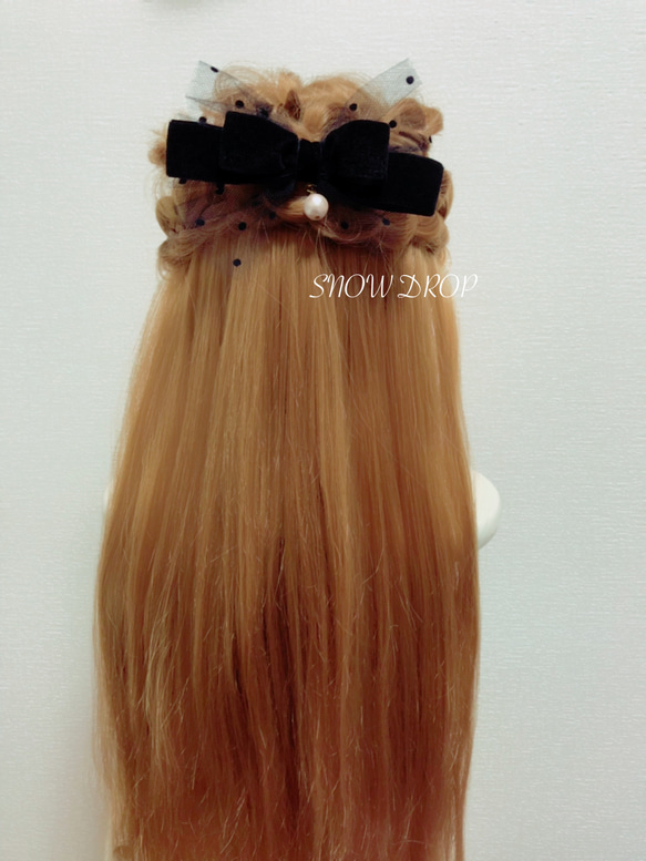 ベロア素材コットンパール髪飾り♡ポニーフック 2枚目の画像