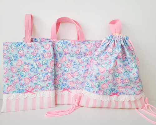 送料無料☆入学・入園3点セット☆レッスンバッグ・上履き入れ