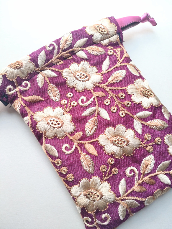 インド刺繍リボンのミニ巾着 6枚目の画像