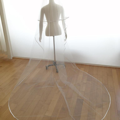 ウェディングベール300cm パイピング　オフホワイト　日本製 ウエディングベール ロングベール パイピング 280cm ☆3色展開