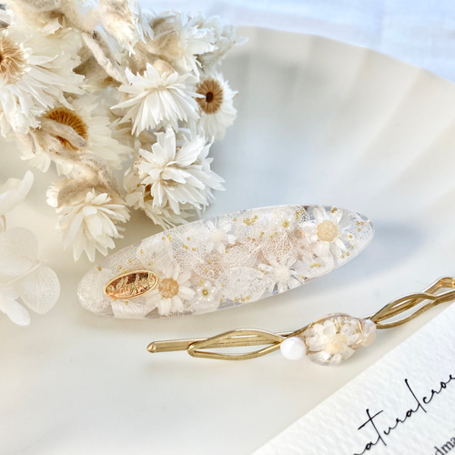 SALE】スターフラワーとホワイトアナベルの髪飾りセット ヘアクリップ 