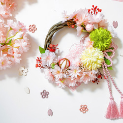 春風桜と春色マムのリース 2枚目の画像