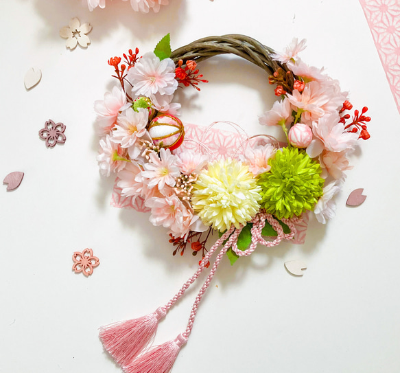 春風桜と春色マムのリース 3枚目の画像