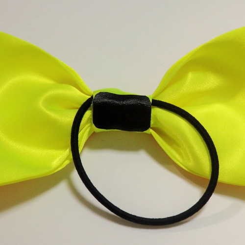 ヘアゴム 大きめ 大きい ビッグ リボン オレンジ イエロー 蛍光