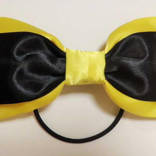 ヘアゴム 大きめ 大きい ビッグ リボン イエロー ブラック 黒 黄色
