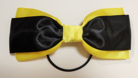 ヘアゴム 大きめ 大きい ビッグ リボン イエロー ブラック 黒 黄色