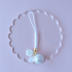 【完全受注製作】“あなただけのための”ムーンクォーツ＋梅結び＋水琴鈴の根付 4枚目の画像