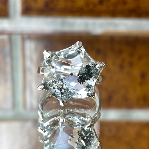 ガーデンクォーツ ボリュミーな 6角形 ファセット シルバーSV925リング