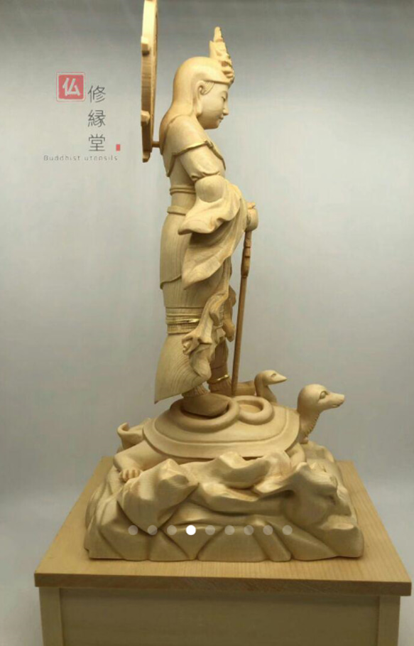 最高級 木彫り 仏像 北辰妙見菩薩立像 彫刻 本金 切金 天然木檜材 F 4枚目の画像