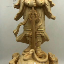 最高級 木彫り 仏像 北辰妙見菩薩立像 彫刻 本金 切金 天然木檜材 F 3枚目の画像