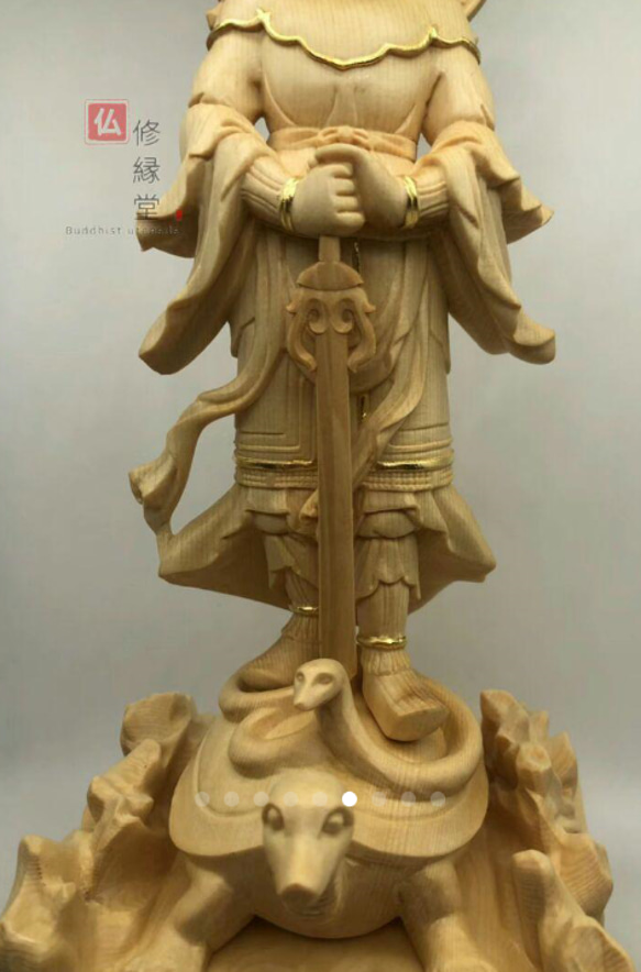 最高級 木彫り 仏像 北辰妙見菩薩立像 彫刻 本金 切金 天然木檜材 F 3枚目の画像