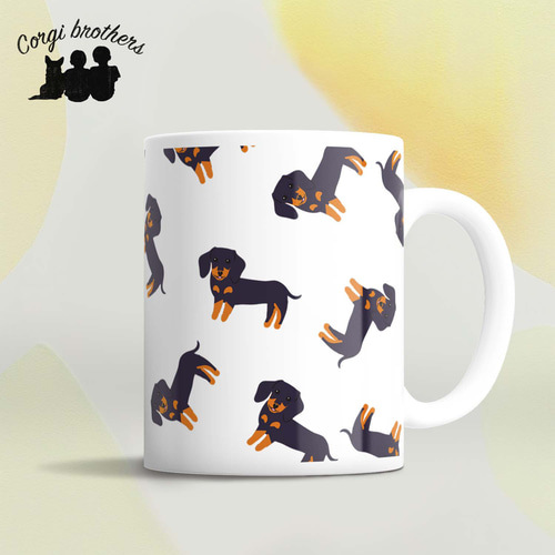 ダックスフンド パターン柄 】 マグカップ お家用 犬 ペット うちの子