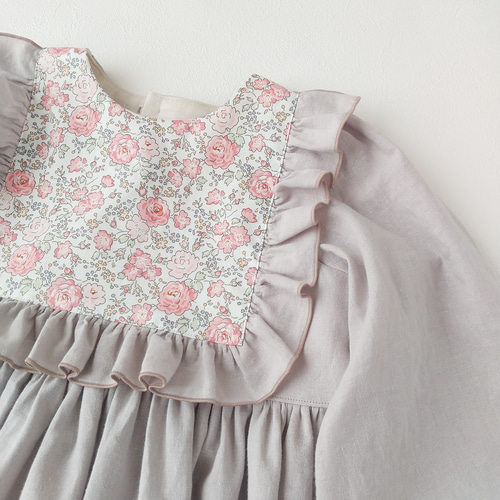 90～120】選べるリバティ♪ハーフリネンのスクエアフリルワンピース