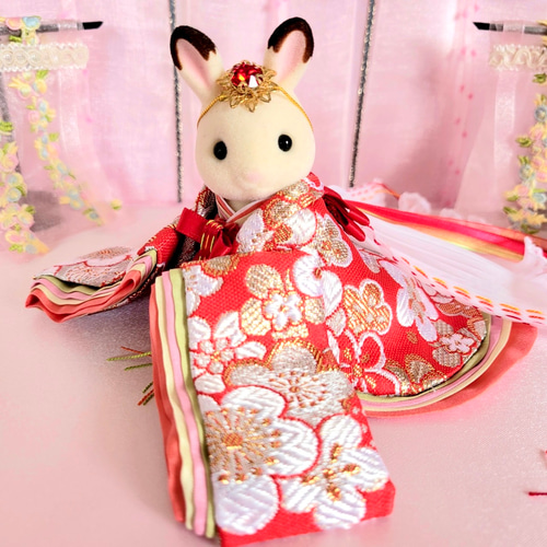 500 ひなまつり シルバニア着せ替えお着物〈お姫様〉十二単 緋色