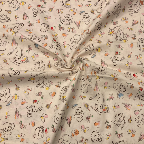 ディズニープリンセス かわいいカット生地 ベージュ 110cm×1m単位  