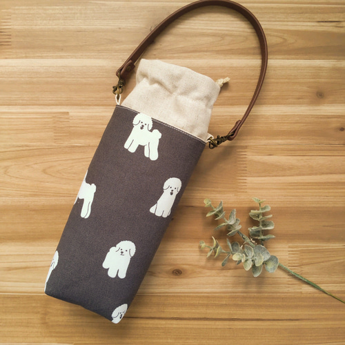 ペットボトルカバー ビジョンフリーゼ/グレー 本革持ち手 ハンドメイド