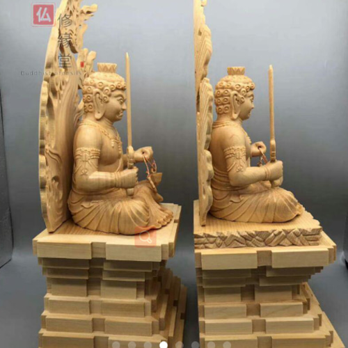 木彫像 大迫力 木彫仏像 2点セット 不動明王座像 彫刻 一刀彫 天然木檜