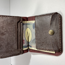 コンパクト札はさみ財布　ミニマリスト向け　本革 1枚目の画像