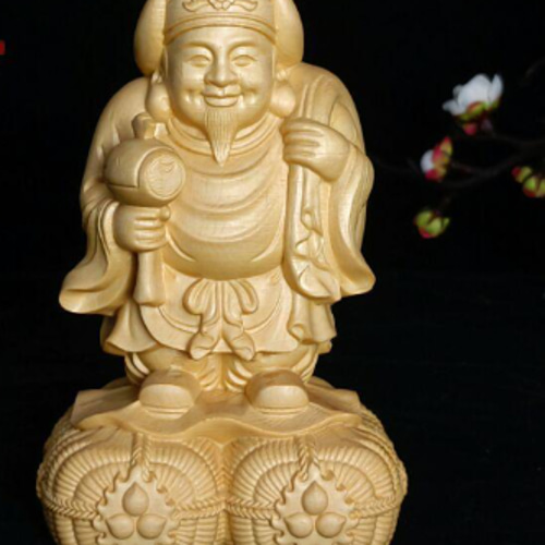 稀少珍品 木彫仏像 七福神大黒天 彫刻 一刀彫 天然木檜材 財神 彫刻 木