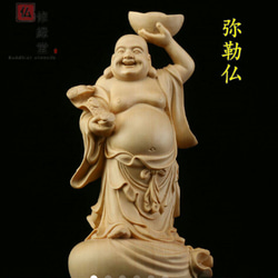 極上品 木彫仏像 七福神 立像 布袋様 彫刻 一刀彫 天然木檜材 C 1枚目の画像