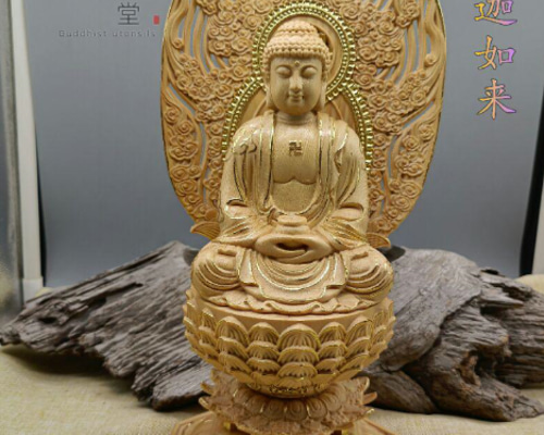 【修縁堂】珍品　精密彫刻　最高級 釈迦牟尼 仏教工芸品　木彫仏像 木彫り 仏像 釈迦如来立像 釈迦牟尼仏 彫刻 仏教工芸品 柘植材 C