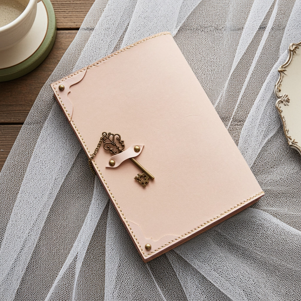 本革ブックカバー アンティークの鍵がポイントのチェーン留め仕様本革ブックカバー