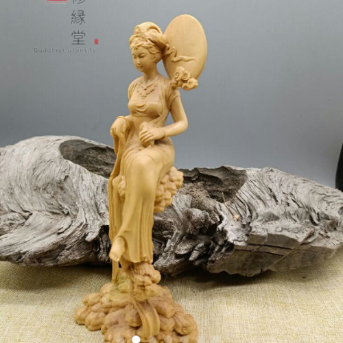 送料無料 時代物 香木白檀細密彫刻女神像 高さ62.5cm 本物保証