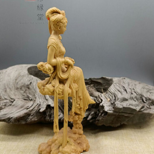 高品質 置物 嫦娥天女像 神女 彫刻 柘植材 恋愛成就(縁切り 高品質 置物 嫦娥天女像 神女 彫刻 柘植材 恋愛成就(縁切り
