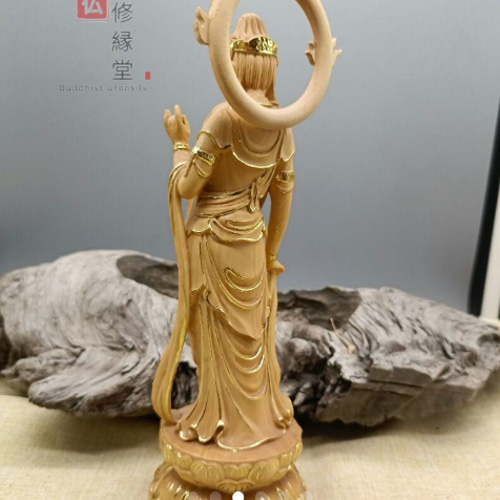 珍品 木彫仏像勢至菩薩立像 柘植材 本金 切金 彫刻 仏教工芸 C