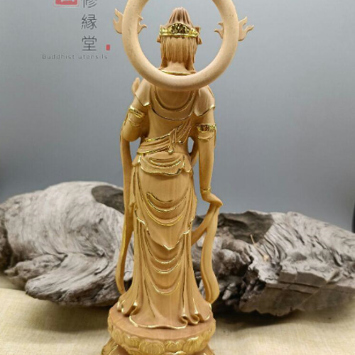 珍品 木彫仏像勢至菩薩立像 柘植材 本金 切金 彫刻 仏教工芸 C